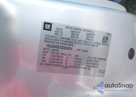 2012 Chevrolet Silverado 2500Hd Work Truck z USA, uszkodzony, nr VIN 1GC2KVCG7CZ294764